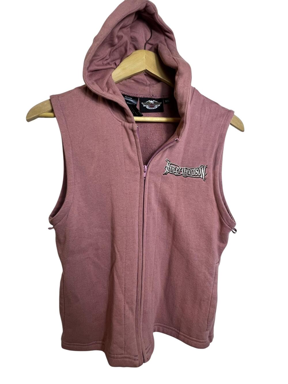 Harley-Davidson Vest Womens XS Zip Up Hooded Sleeveless